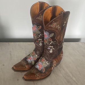Old Gringo Bonnie Cowboy Boots in Distressed Brown with Floral Embroiderv